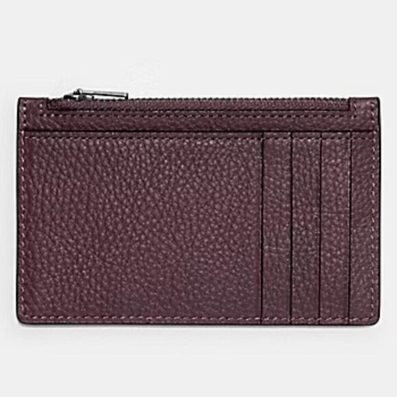 Coach Pebble Leather Zip Card Case - Dark Grape - Picture 2 of 5